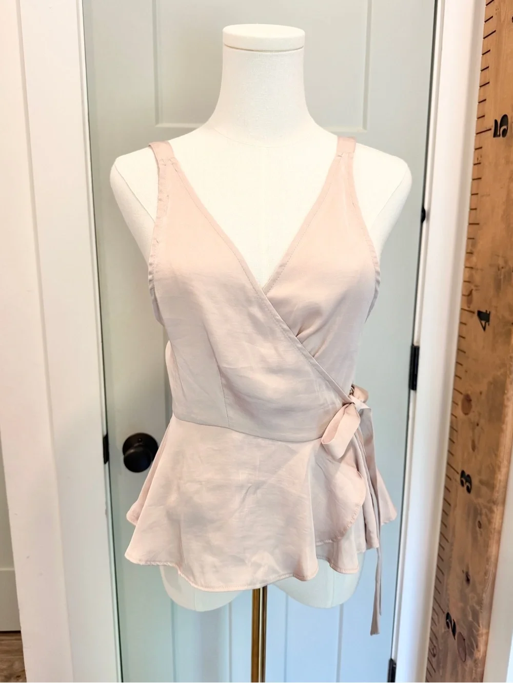 Free People Satin Wrap Peplum Top Vanilla Soft Girl Feminine Old Money Coquette
